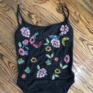 Zara black sheer floral embroidered bodysuit